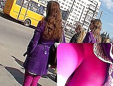 Pink leggins up violet coat