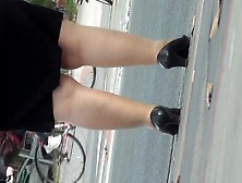 BBW Mature nylon legs on street