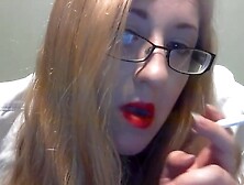 Elle Moon BBW Smoking Fetish White Blouse Red Lipstick Collar and Glasses