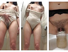 Russian Lady: Put Your Mouth Up,  I'm Going To Pee In It For You! Peeing Through Dirty Panties.  In Stockings In A Jar