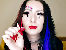 Food fetish.  Dominatrix chews gummies.  Teeth fetish,  chewing fetish