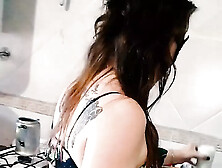 Big Tits Slut Gets Hot While Cooking And Masturbating With Cucumber And Carrot