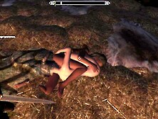 Lesbian warriors in a scissors pose. Medieval Strapon Games - PC Game