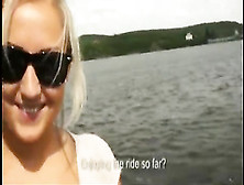 Busty Blonde Gets Paid For Showing Her Huge Boobs On A Boat