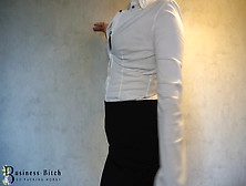 business slut strip and dildo wall ride,  business-bitch