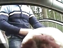 Redhead-BBW-Granny Outdoors in a Car by 2 Guys