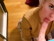 A Blonde In Clothes Puts Her Mouth To Record A Homemade Blowjob Close