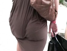 Bubble Butt Girl With A See Through Brown Dress Vpl