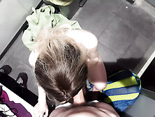 French home-made lovers having risky sex in swimming pool changing room.