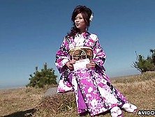 Kimono girl wraps her lips around his hard dick