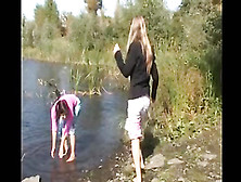 Young babes finger by the river