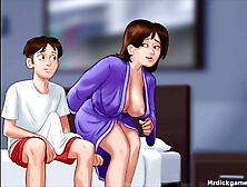 Busty stepmom helps stepson to jerk a massive load of facial