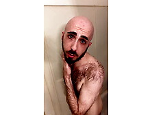 Very Hairy Skinny Blue-Eyed White Guy Shaves His Head In The Sho