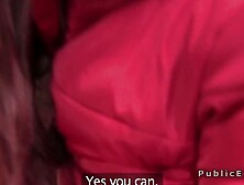 Euro redhead beauty bangs in public for money