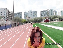 Hairy pussy redhead teen fucks in public toilet pov (18+)