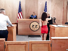 Luna Baby Kylie Rocket Threesome Courtroom Blowjob & Cumshot