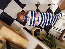 Duct tape mummy girl struggles through apartment