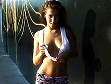 Outdoor Solo Masturbation Scene With Curly Blonde