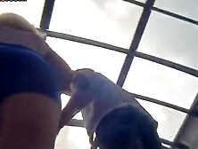 Immoral blond in mini costume up the petticoat