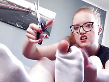 Ripping Up Socks On Her Sexy Big Feet