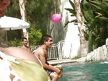 Two milky skin blondes suck and fuck two black hunks outdoors