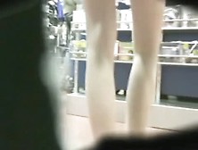 Giggly chick in very short skits doesn