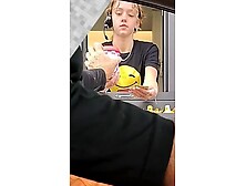 Hot college teen barista confronts bulge flasher