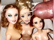 Redhead,  Slutty And Blonde Barbie Precum Facial Cumshot