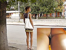 Escalator upskirt (fake) in a mall