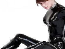 Hot Girl In Tight Black And White Latex Catsuit