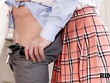 RIM4K.  babe in hawt short plaid petticoat relaxes eager spouse with enjoyable rimjob