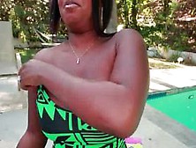 Chesty Big Ass Ebony Posing By The Pool