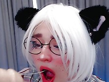 Neko girl sucking cock deep throat until she choking and drooling