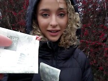 Curly-haired hottie for cash gets screwed in hallway