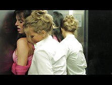 Office Blonde And Brunette Babes Fuck In A Small Breakroom.