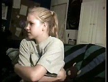 Blonde cutie chatting on webcam