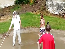 exhibitionist bathed only in her