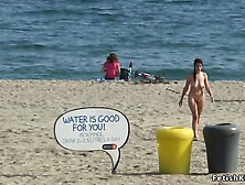 Naked Euro Babe Disgraced On The Beach