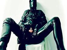 Moaning Shiny Latex And Nylon Guy Cock Cum 2 Times Jerking