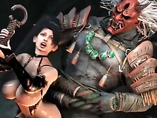 Priyanka gets her big tits and ass smashed by a huge monster in cartoon style