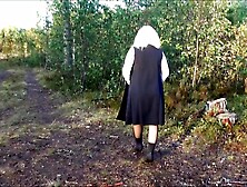 Forest walk in black pantyhose