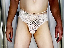 Straight Guy Wearing Wifes White Panties With His Hard Cock