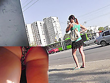 Funny upskirt (fake) panties looking hot with black mini skirt