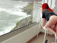 First Sex On Vacation - He Cums In 30 Seconds! Hotel Balcony Ginger Pawg