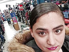 Hot girl at the public store wet pussy fucking with are huge dildo