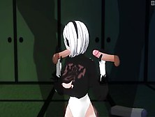 3D Anime 2B Jerks Off Her Friends