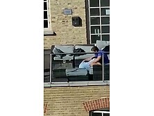 Amateur blow job on balcony