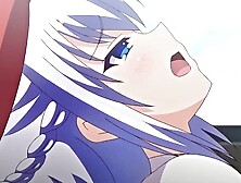 Busty anime girl swallows a thick cock and pushes it between tits