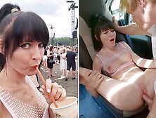 Festival Girl Fucked Hard in Campervan!!! Double CUM to Huge Squirting Pussy