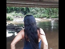 Sister-In-Law Lets Herself Be Recorded Urinating In The River,  She Got Her Young Whore Mouth Filled With Milk